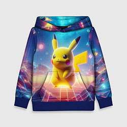 Толстовка-худи детская Funny Pikachu - vaporwave, цвет: 3D-синий