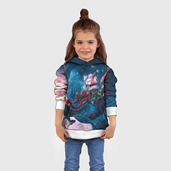 Толстовка-худи детская Санта с динозаврами, цвет: 3D-белый — фото 2