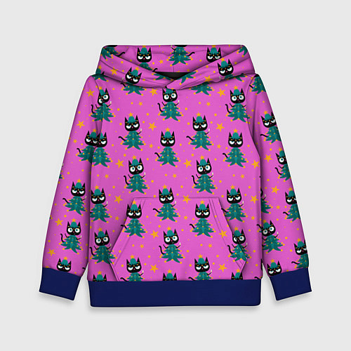 Детская толстовка Черный кот в костюме новогодней елки паттерн / 3D-Синий – фото 1