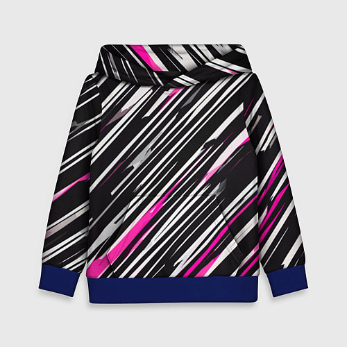 Детская толстовка Диагональные розово-белые полосы на чёрном фоне / 3D-Синий – фото 1