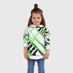 Толстовка-худи детская Зелёно-чёрные полосы на белом фоне, цвет: 3D-белый — фото 2