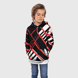 Толстовка-худи детская Красно-белые линии на чёрном фоне, цвет: 3D-белый — фото 2