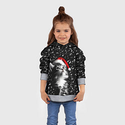 Толстовка-худи детская Милый котенок - первый снег, цвет: 3D-меланж — фото 2
