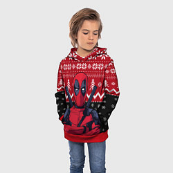 Толстовка-худи детская Дэдпул новогодний узор, цвет: 3D-красный — фото 2