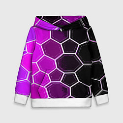 Толстовка-худи детская Белые шестиугольники на чёрно-фиолетовом фоне, цвет: 3D-белый
