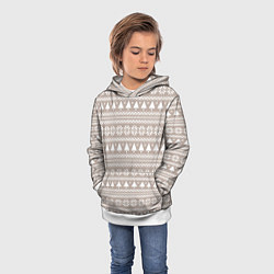Толстовка-худи детская Бежевый скандинавский узор с ёлками, цвет: 3D-белый — фото 2