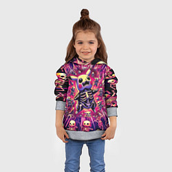Толстовка-худи детская Пикачу и скелетики - авангардный паттерн, цвет: 3D-меланж — фото 2