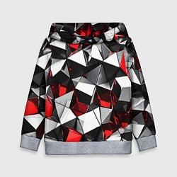 Толстовка-худи детская Красно-белые рельефные треугольники на чёрном фоне, цвет: 3D-меланж
