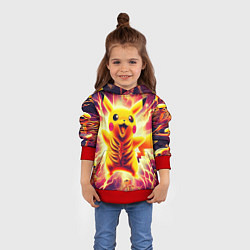 Толстовка-худи детская Огненный Пикачу среди скелетов - нейроарт, цвет: 3D-красный — фото 2