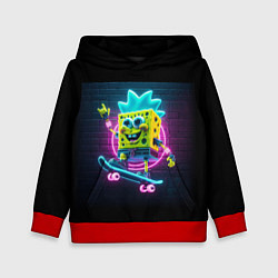 Толстовка-худи детская Sponge Bob on a skateboard - ai art fantasy, цвет: 3D-красный