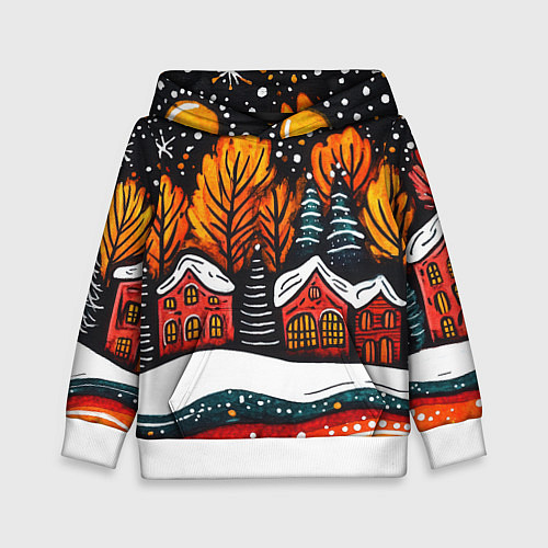 Детская толстовка Новогоднее настроение - домики и елки / 3D-Белый – фото 1