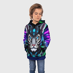 Толстовка-худи детская Крутой неоновый тигр, цвет: 3D-синий — фото 2