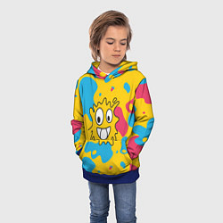 Толстовка-худи детская Абстрактный узор с забавной желтой кляксой, цвет: 3D-синий — фото 2