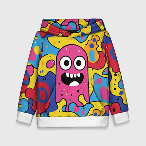 Детская толстовка Причудливый узор с улыбающимся персонажем / 3D-Белый – фото 1
