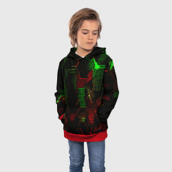 Толстовка-худи детская Красно-зелёные точки и линии на чёрном фоне, цвет: 3D-красный — фото 2
