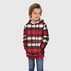 Толстовка-худи детская Красно-белая ткань в клетку, цвет: 3D-красный — фото 2