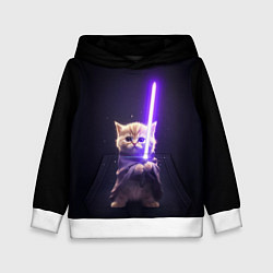Толстовка-худи детская Котик джедай, цвет: 3D-белый