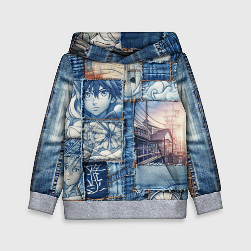 Детская толстовка Пэчворк с мотивами аниме / 3D-Меланж – фото 1