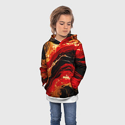 Толстовка-худи детская Красно-золотые брызги на чёрном фоне, цвет: 3D-белый — фото 2