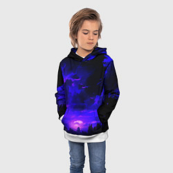 Толстовка-худи детская Фиолетовый апокалиптический закат, цвет: 3D-белый — фото 2
