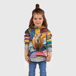Толстовка-худи детская Капибара и пэчворк, цвет: 3D-меланж — фото 2