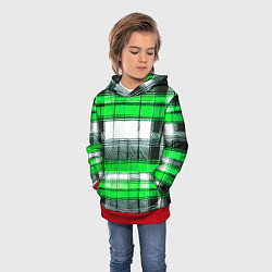 Толстовка-худи детская Чёрные полосы на зелёном-белом фоне, цвет: 3D-красный — фото 2