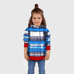 Толстовка-худи детская Чёрные полосы на сине-белом фоне, цвет: 3D-красный — фото 2