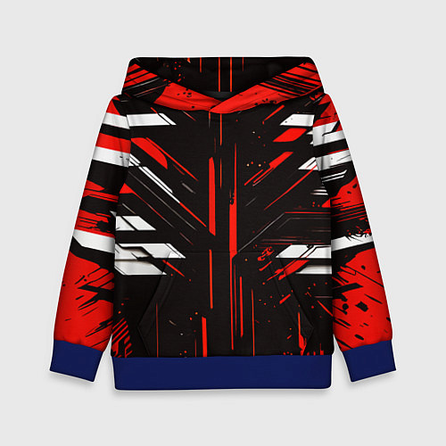 Детская толстовка Красно-белые полосы и точки на чёрном фоне / 3D-Синий – фото 1