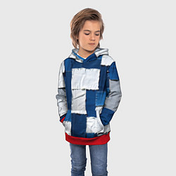 Толстовка-худи детская Джинсовый пэчворк, цвет: 3D-красный — фото 2