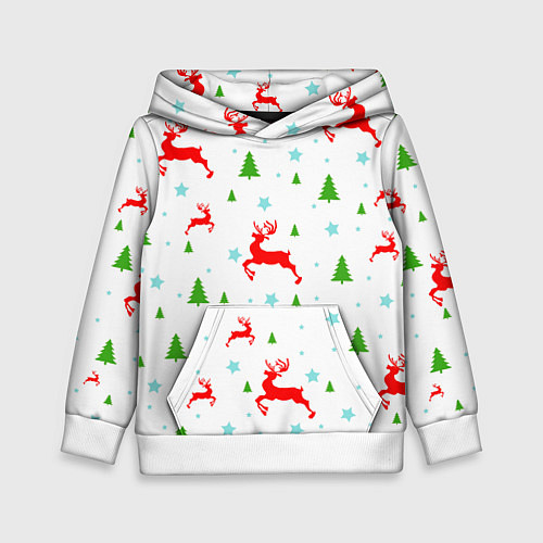 Детская толстовка Новогодние олени с ёлками / 3D-Белый – фото 1