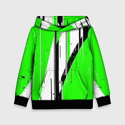 Толстовка-худи детская Black and white vertical stripes on a green backgr, цвет: 3D-черный