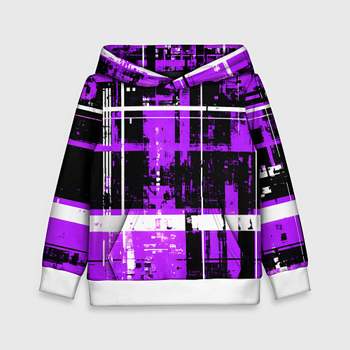 Детская толстовка Фиолетово-белый гранж на чёрном фоне / 3D-Белый – фото 1