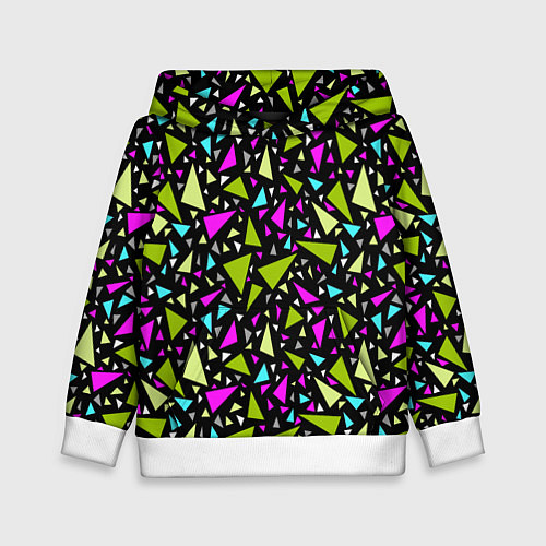 Детская толстовка Неоновые разноцветные треугольники на черном / 3D-Белый – фото 1