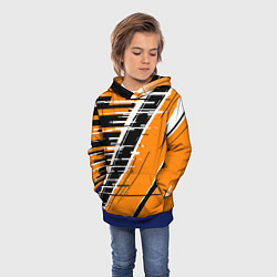 Толстовка-худи детская Чёрно-белые глитч полосы на оранжевом фоне, цвет: 3D-синий — фото 2