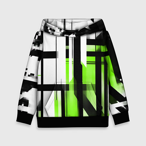 Детская толстовка Чёрно-зелёные вертикальные и горизонтальные полосы / 3D-Черный – фото 1