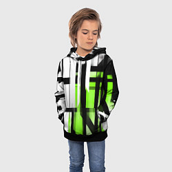 Толстовка-худи детская Чёрно-зелёные вертикальные и горизонтальные полосы, цвет: 3D-черный — фото 2