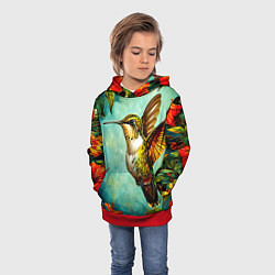 Толстовка-худи детская Колибри в природе, цвет: 3D-красный — фото 2