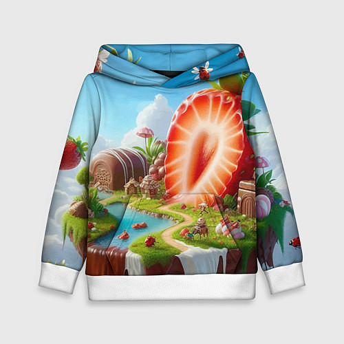 Детская толстовка Клубничная планета - нейроарт фантазия / 3D-Белый – фото 1