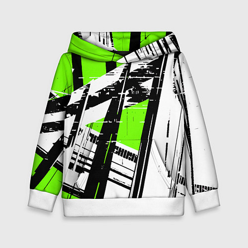 Детская толстовка Чёрно-белые абстрактные линии на зелёном фоне / 3D-Белый – фото 1
