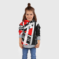 Толстовка-худи детская Чёрно-белые абстрактные линии на красном фоне, цвет: 3D-меланж — фото 2