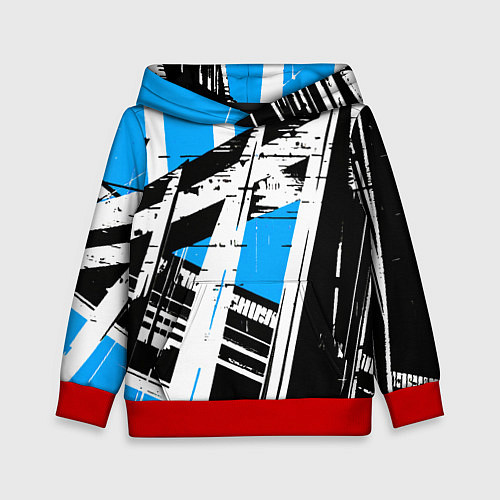 Детская толстовка Чёрно-белые абстрактные линии на синем фоне / 3D-Красный – фото 1