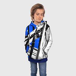 Толстовка-худи детская Чёрно-белые абстрактные линии на синем фоне, цвет: 3D-синий — фото 2