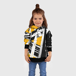 Толстовка-худи детская Чёрно-белые абстрактные линии на жёлтом фоне, цвет: 3D-черный — фото 2