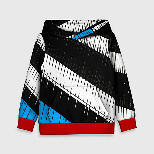 Детская толстовка Диагональные чёрно-белые полосы на синем фоне / 3D-Красный – фото 1