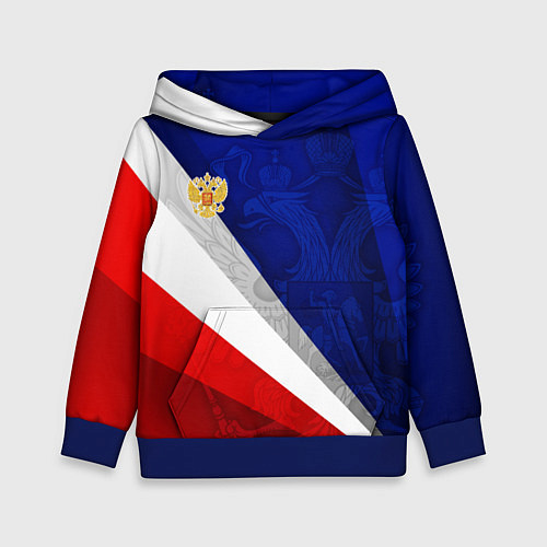 Детская толстовка Герб России - триколор / 3D-Синий – фото 1