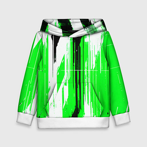 Детская толстовка Вертикальные чёрно-белые линии на зелёном фоне / 3D-Белый – фото 1