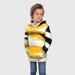 Толстовка-худи детская Горизонтальные чёрно-белые линии на жёлтом фоне, цвет: 3D-белый — фото 2