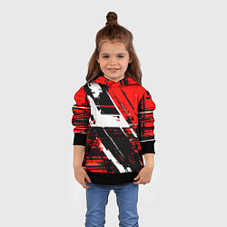 Толстовка-худи детская Diagonal black and white stripes on a red backgrou, цвет: 3D-черный — фото 2