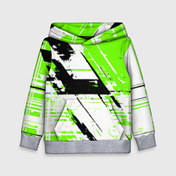 Толстовка-худи детская Diagonal black and green stripes on a white backgr, цвет: 3D-меланж