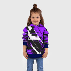 Толстовка-худи детская Diagonal black and white stripes on a purple backg, цвет: 3D-синий — фото 2